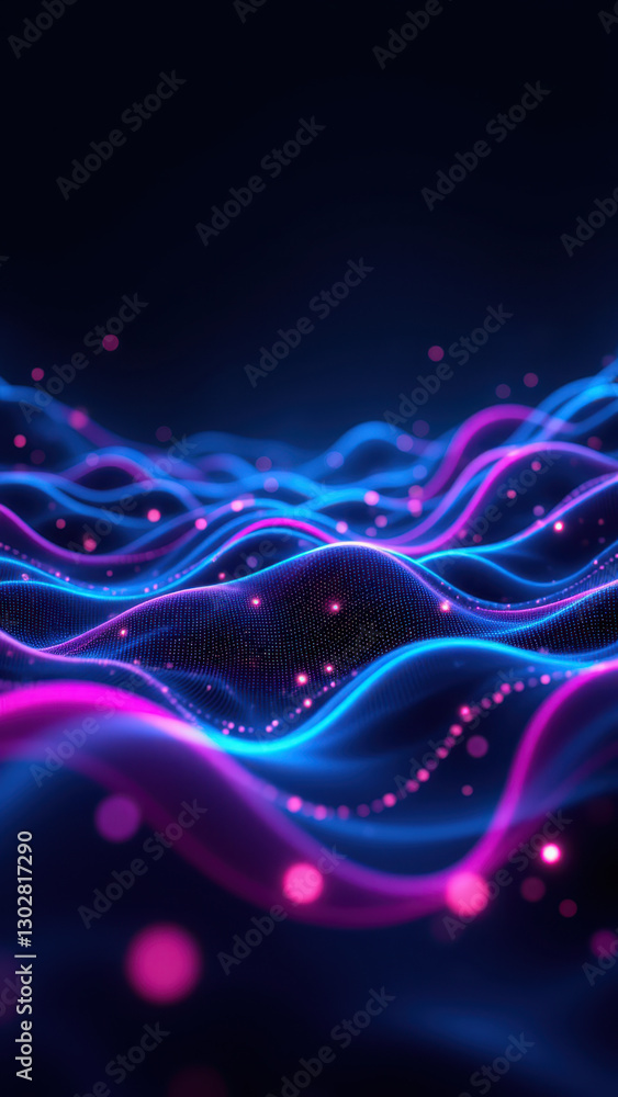 Poster a digital illustration showcasing a modern data center with vibrant light effects, representing clou