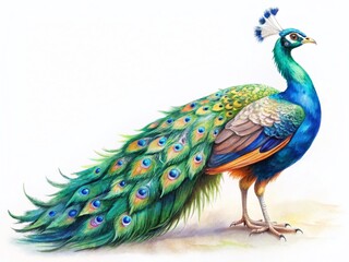 Obraz premium Watercolor Peacock Clipart for Nursery Decor - Isolated Bird Illustration