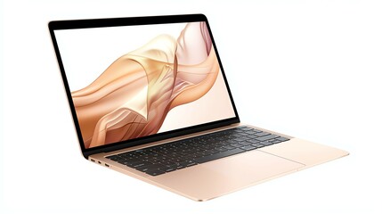 Sleek gold laptop with abstract screen design, ideal for tech and business themes.
