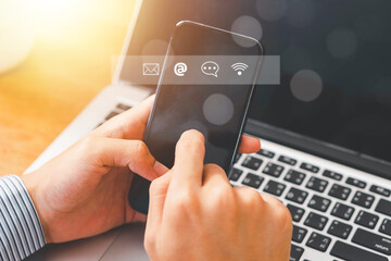 Concept of contact us, customer support, service, icon, Contact us or Customer support hotline...