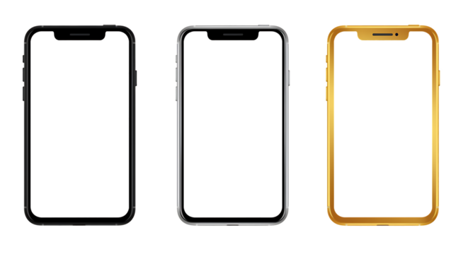 Modern Smartphone Mockup Black Silver Gold Frames App Design Template UI UX User Clean Mobile Screen