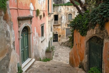 Charming Views of Atrani, a Colorful Town on the Amalfi Coast, Sorrento, Italy, Surrounded by the Mediterranean Sea