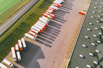 Large warehouse with trucks and loading docks