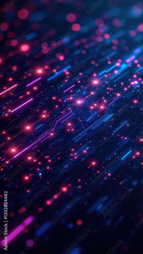 Poster a digital abstract illustration with a ci/cd theme featuring neon lights and vibrant colors resembli