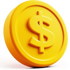 3D Render of Yellow Dollar Coin, Currency Symbol, Finance, Wealth, Money finance, wealth