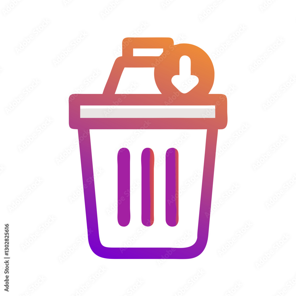 Poster vector icon of a bargain bin depicting a stylized trash can design with a downward arrow symbolizing