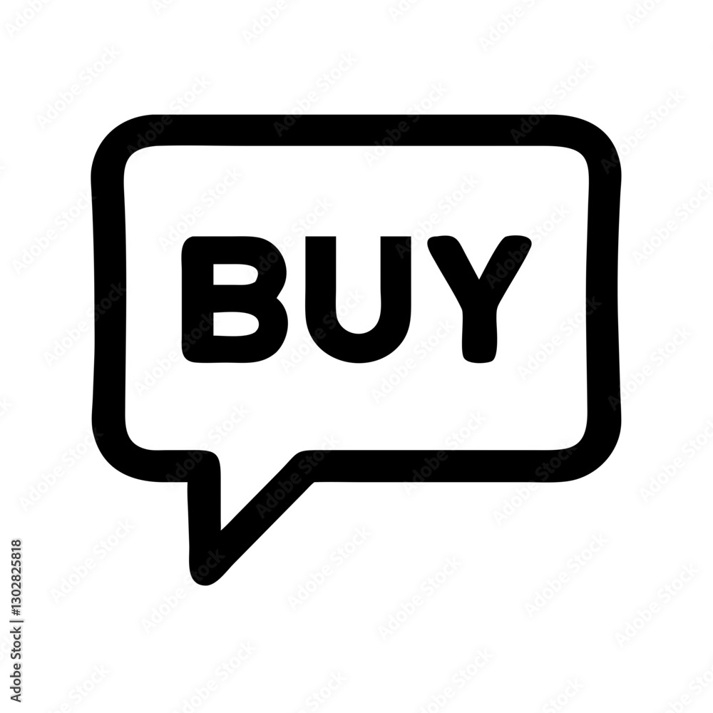 Poster buy and save icon illustrating a speech bubble with bold text emphasizing purchasing intention in a 