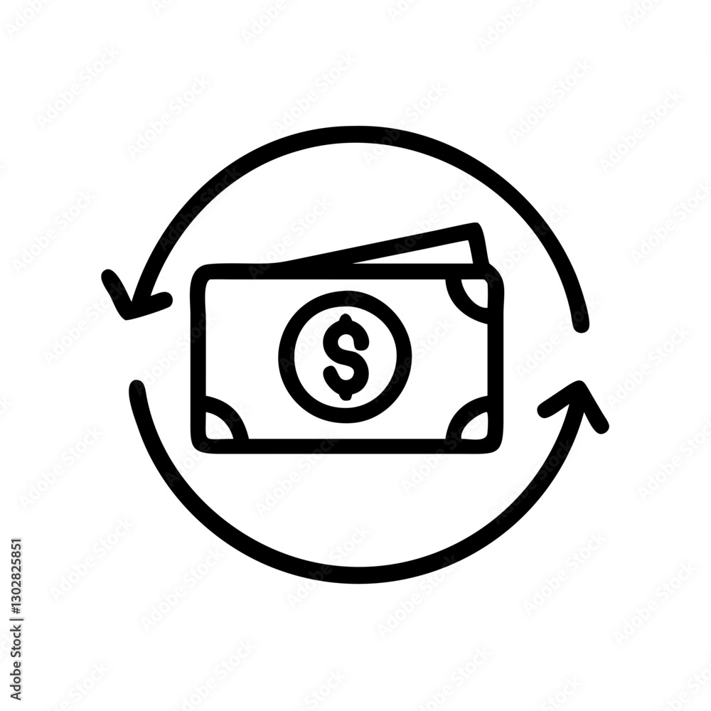 Poster cash back offering represented in simple vector icon design featuring a dollar bill surrounded by ci