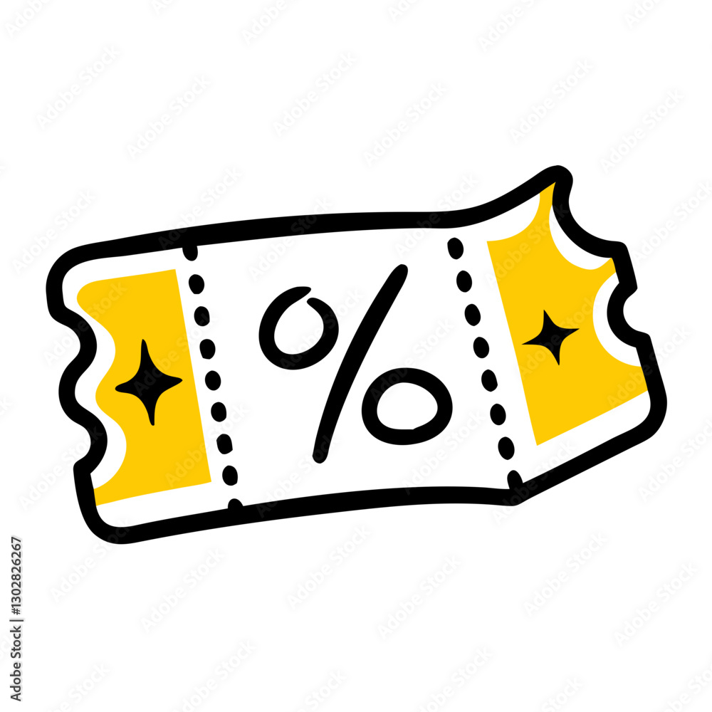 Aufkleber discount ticket icon designed in a clean and modern vector style showcasing a yellow and white color