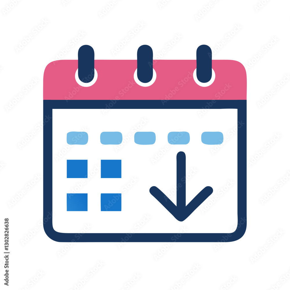 Poster colorful vector calendar icon representing scheduling and planning tasks, featuring a download symbo