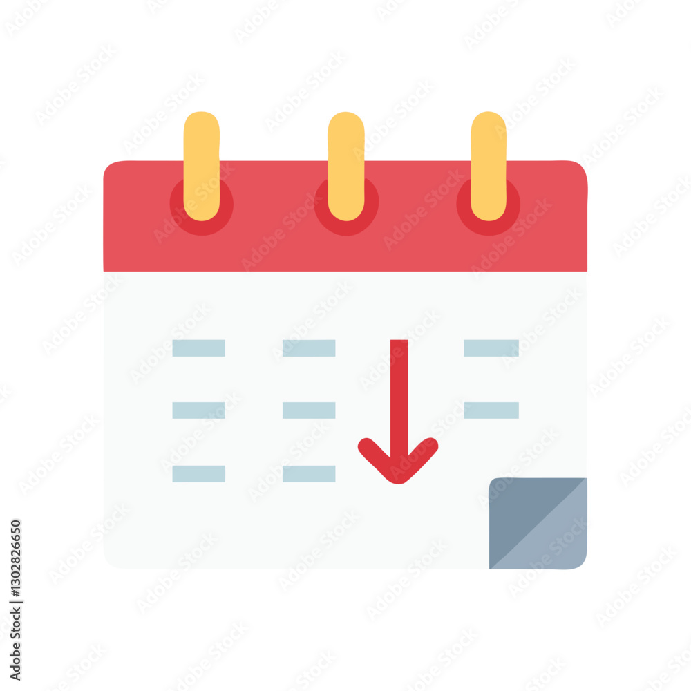 Poster calendar icon design featuring a markdown layout with tabs and an arrow indicating a downward action