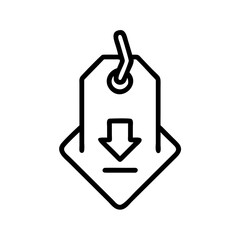 Simple vector icon representing a downward arrow on a price tag suggesting a discount or sale in a minimalistic design