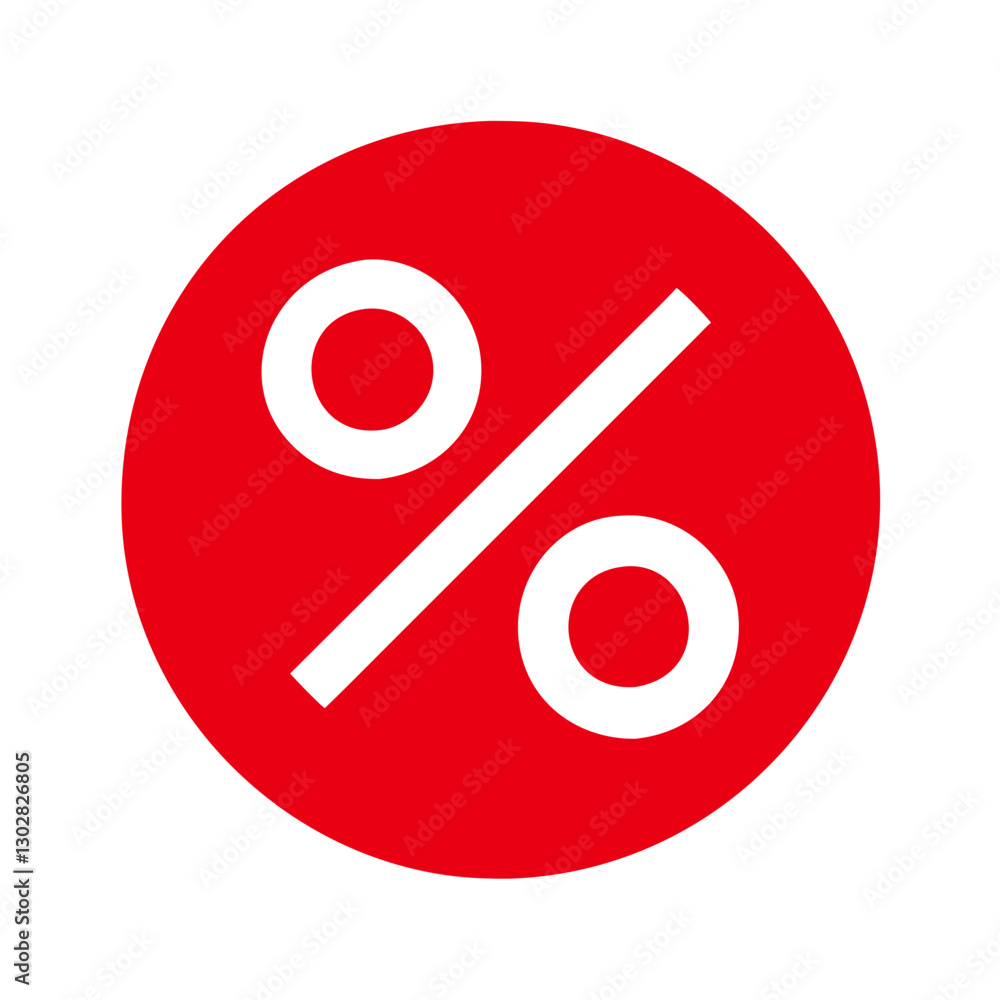 Poster vector icon representing a percentage symbol in a bold red circular design suitable for use in vario