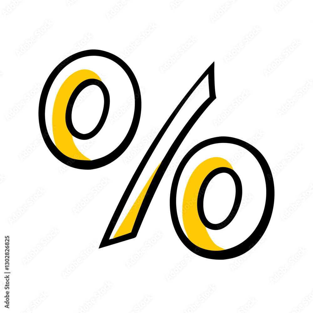 Poster distinct vector icon depicting a percentage symbol in black outline with vibrant yellow details emph