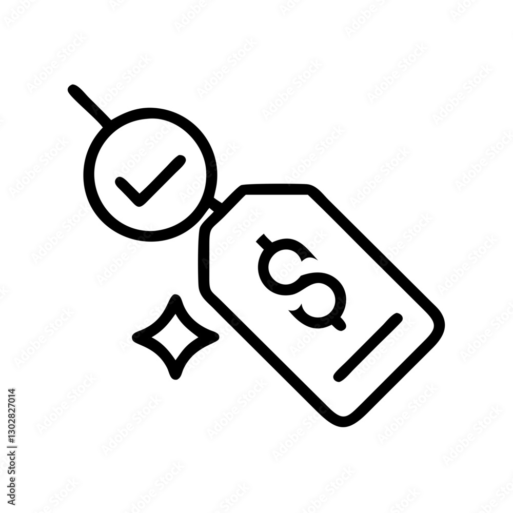 Poster vector icon representation of a price check tag with a dollar sign and checkmark symbolizing cost ev