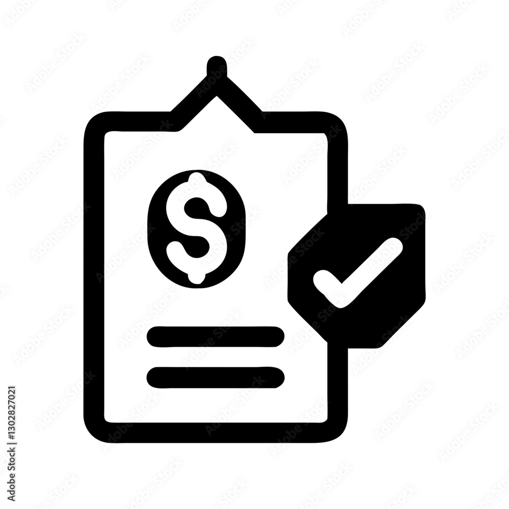 Poster vector icon representing price check with a dollar sign and checkmark, suitable for financial transa