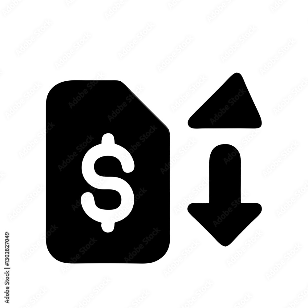 Poster vector icon depicting a price drop with a dollar symbol and arrows indicating decrease, ideal for di