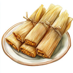 Delicious tamales wrapped in corn husks on plate, perfect for sharing