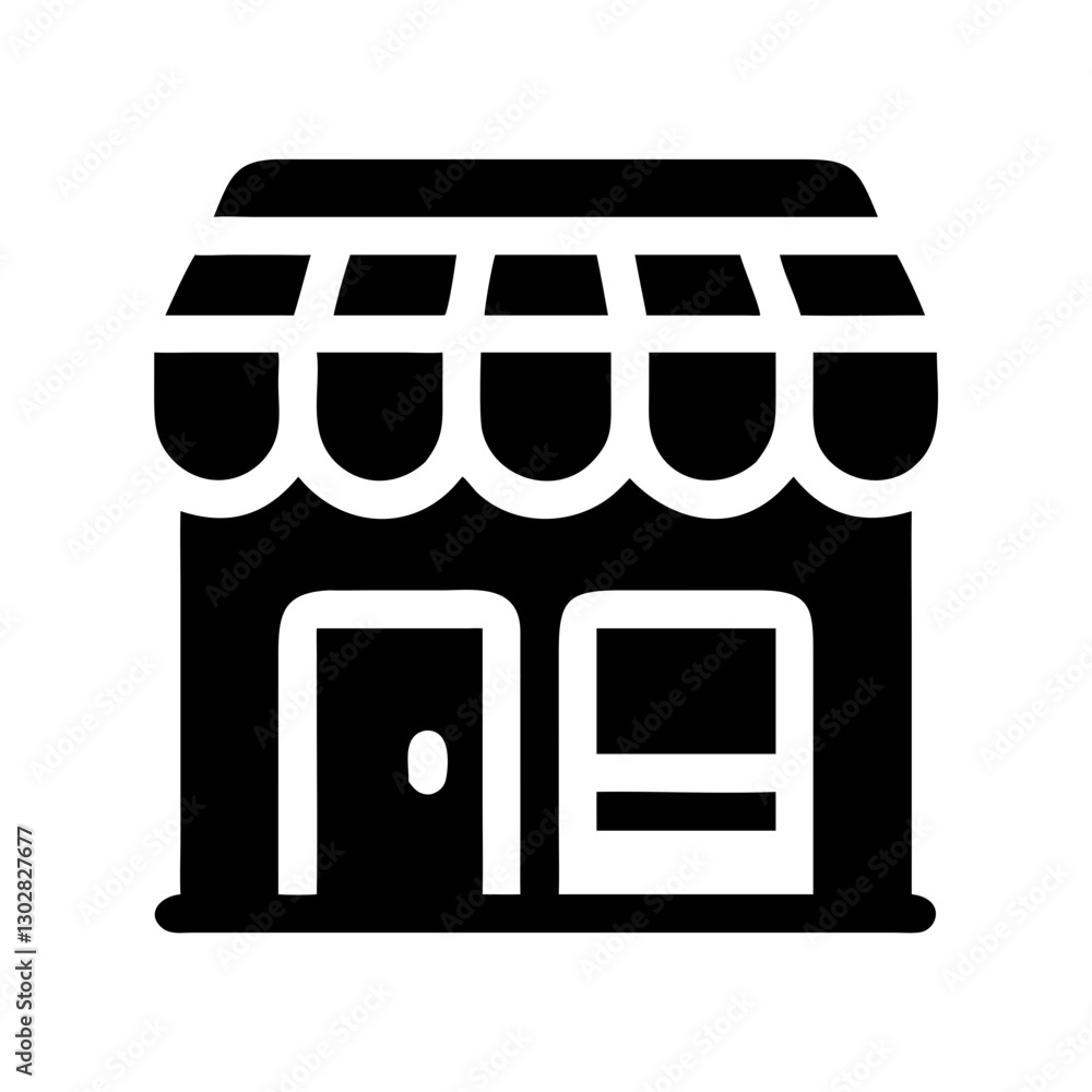 Poster vector icon of a storefront showcasing a simple design with awning and door, representing a retail s
