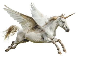Fototapeta premium Flying unicorn with large wings isolated on transparent background