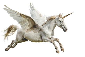 Flying unicorn with large wings isolated on transparent background