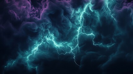 Obraz premium Abstract Teal Lightning Bolts in Dark Purple Clouds