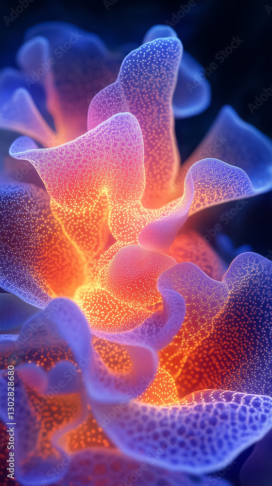 Poster delicate, flowing shapes resemble coral structures, illuminated by soft, warm lights that create an 