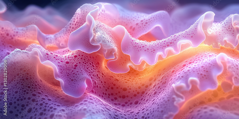 Poster dynamic shapes reminiscent of coral flourish in a vivid display of colors, blending organic patterns