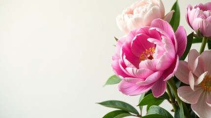 Delicate Pink and White Peonies in a Soft Focus Floral Arrangement Against a Neutral Background