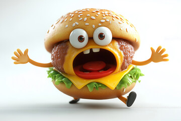 3D hamburger sandwich tasty burger cartoon isolated on white background