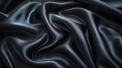 Fototapeta premium A close-up of luxurious dark gray silk fabric, showcasing its intricate texture and delicate folds, creating an atmosphere of mystery and elegance