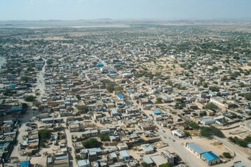 Fototapeta premium Breathtaking Aerial Perspective of Hargeisa: The Largest City in Somaliland, Somalia Amidst a Vibrant Urban Landscape