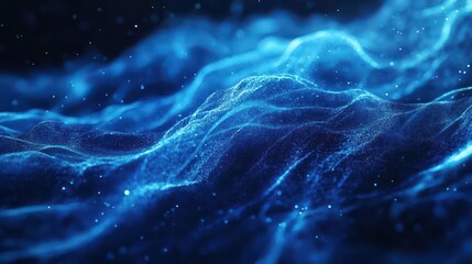 Abstract Blue wave particle Flow. Turbulent and flowing water and blue liquid particles. Great for event, concert, title, presentation, music,