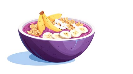 Colorful Bowl of Smoothie with Bananas and Granola Toppings