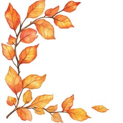Autumn Foliage Frame: Watercolor Botanical Corner with Vibrant Orange Leaves for Thanksgiving Invitations