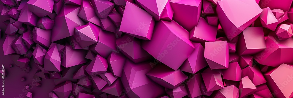 Poster abstract pile of purple and pink geometric shapes with sharp edges, creating a vibrant, modern, and 