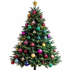 Christmas tree with colorful ornaments clip art on a white background