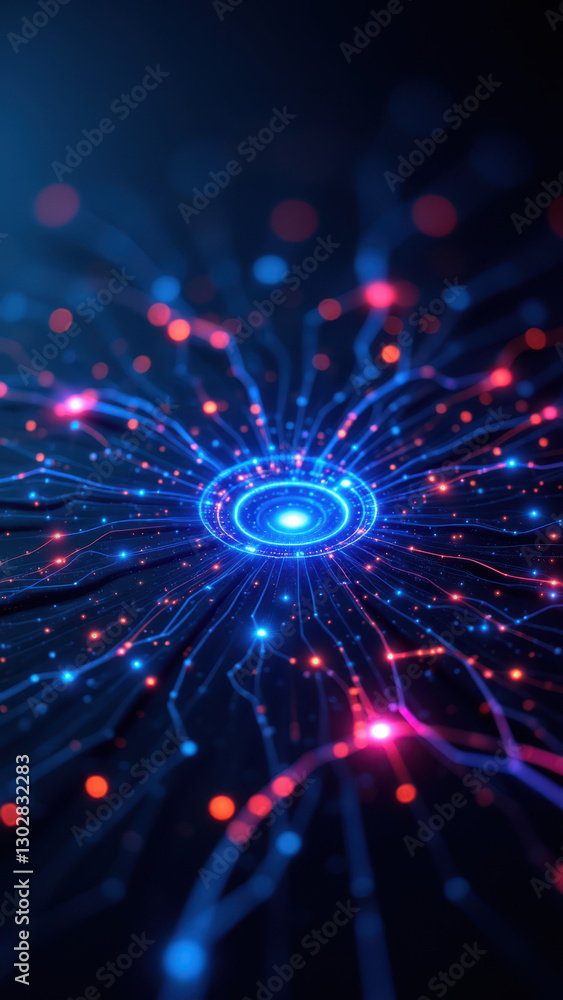 Aufkleber a digital depiction of a neural network or cloud server cluster with vibrant colors and connections.