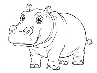 Fototapeta premium Cartoon Coloring Page of a hippopotamus, on white background. 