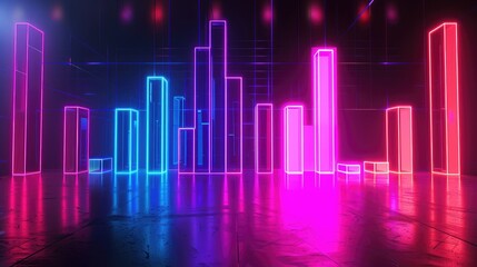 Fototapeta premium Neon Virtual Cityscape with Colorful Geometric Lights