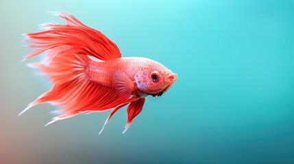 A vivid red Betta fish swims gracefully through serene waters, showcasing its flowing fins and vibrant colors, captivating viewers with its beauty and elegance.