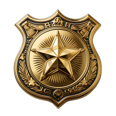 Golden police badge with star, PNG isolated on transparent background, law enforcement concept