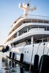 Large superyacht or megayacht located in Genova, Italy after shipyard maintenance 