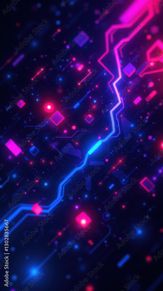 Poster a vibrant digital art piece showcasing a theme of technology with elements reminiscent of devops and