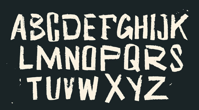 Brush stroke, graffiti, punk, unique style Font. Grunge texture Alphabet. Hand drawn modern Vector illustration. Every letter is isolated. Typography, lettering, calligraphy concept