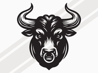 Angry Bull Face Silhouette with Fierce Expression and Powerful Stance in Bold Dark Design