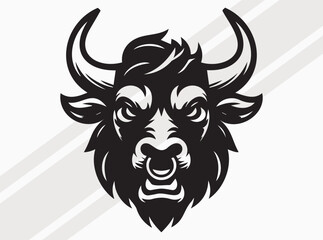 Fototapeta premium Angry Bull Face Silhouette with Fierce Expression and Powerful Stance in Bold Dark Design