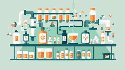 Modern Pharmaceutical Laboratory with Equipment and Bottles