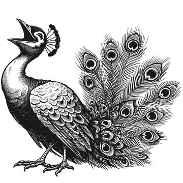 peacock singing black and white drawing clip art preview