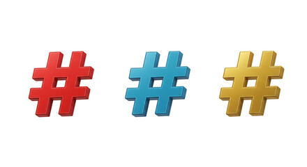 Obraz premium Three Dimensional Hashtag Icons Red Blue Gold 3D Render Social Media Marketing Digital web set sign 